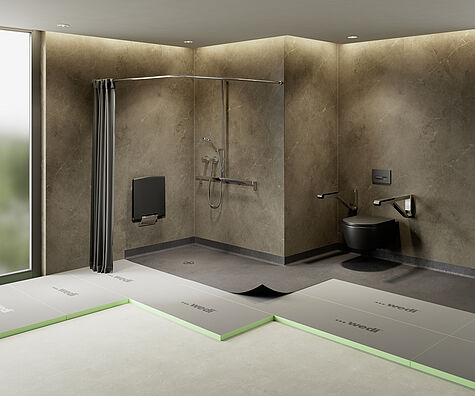 Fundo Solido: Nuova soluzione di sistema wedi per bagni privi di barriere architettoniche con rivestimento in PVC
