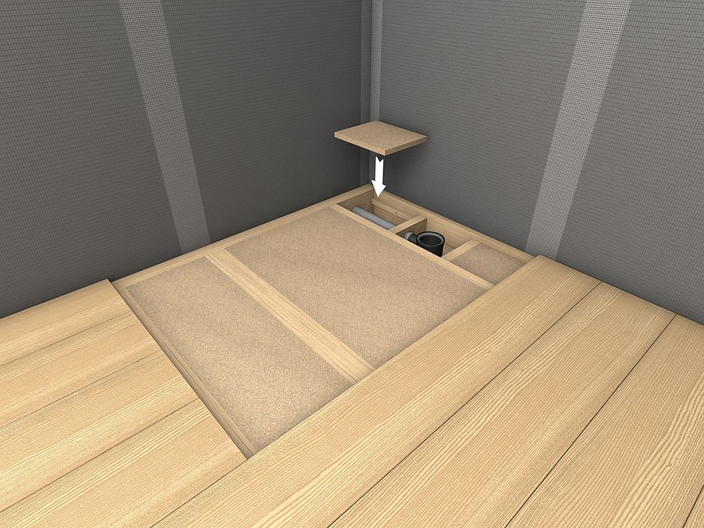 Linear drainage in suspended timber floors integrated Fundo RioLigno